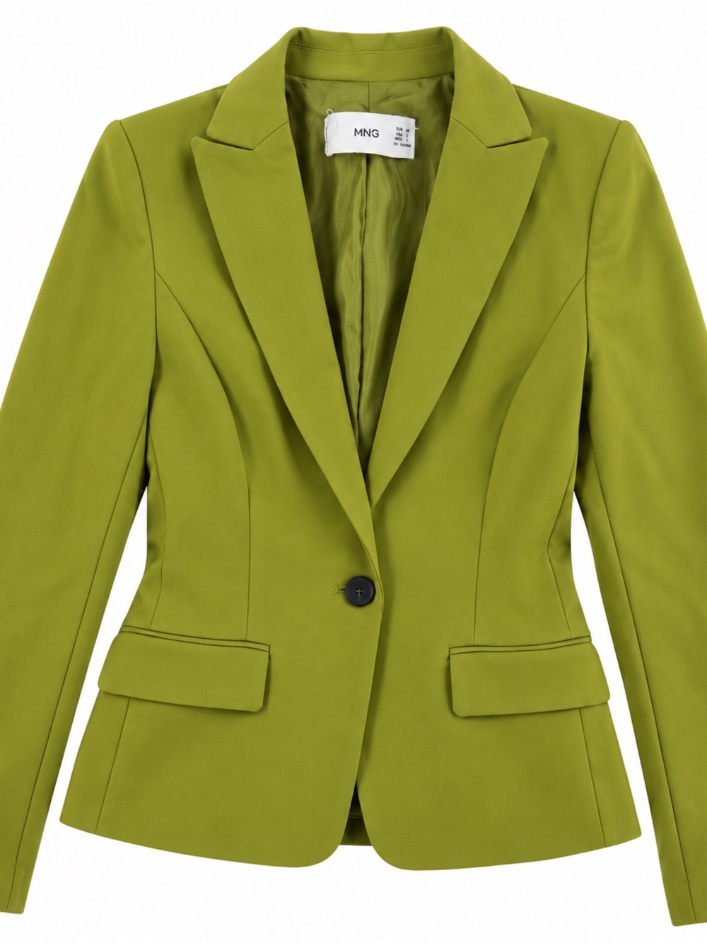 MNG Mango Olive Green Tailored One Button Blazer Size 2